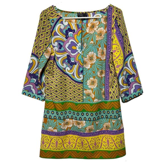 Hale Bob Long Sleeve Contrasting Print Shift Dress S NWOT - Picture 2 of 14